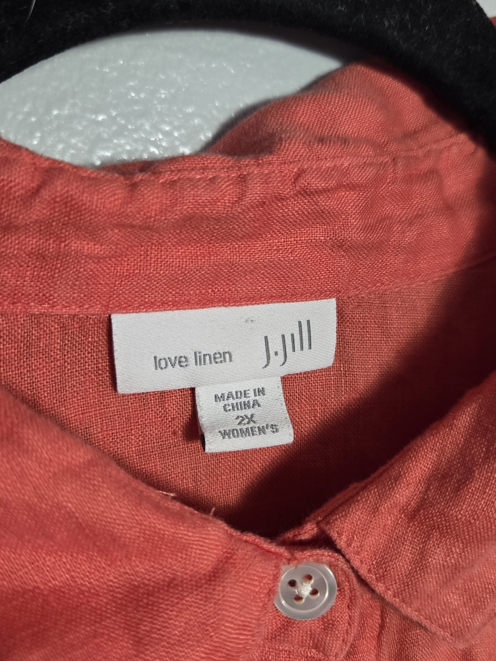 J Jill Love Linen Coral Orange Button Down Long Sleeve Slub Shirt Blouse Size 2X - Picture 4 of 5